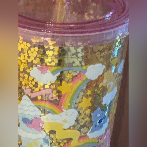 CARE BEARS Gold Pink Glitter 32 Oz Travel Tumbler Cup NEW NWT! - Picture 2 of 5